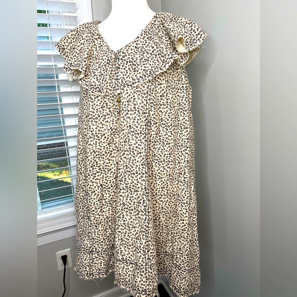 NWT Pilcro By Anthro V-Neck Ruffle Denim Mini Dress - Picture 3 of 12